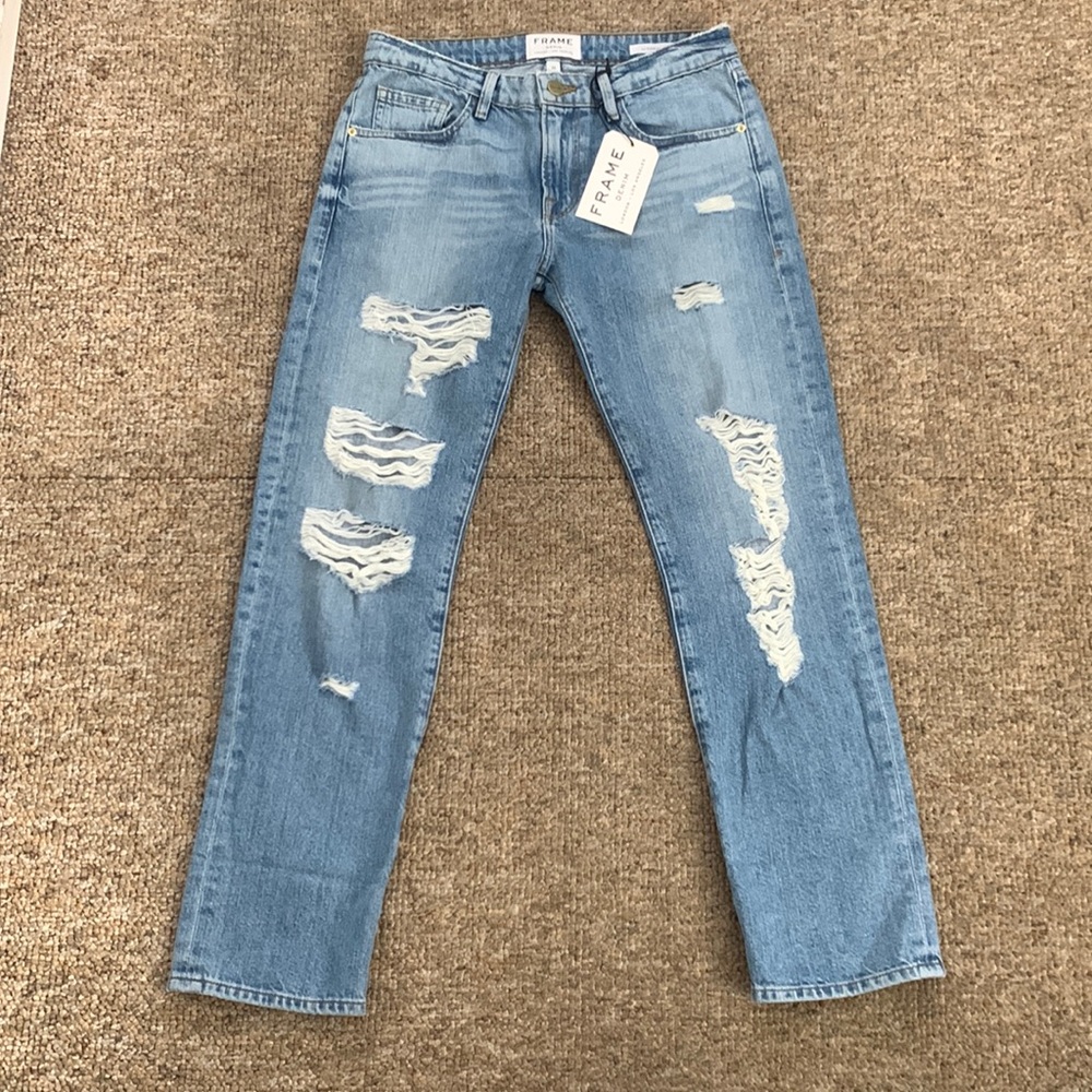 Frame Denim Women's Blue Le Grand Garçon Jeans Size 24 Distressed Light Wash